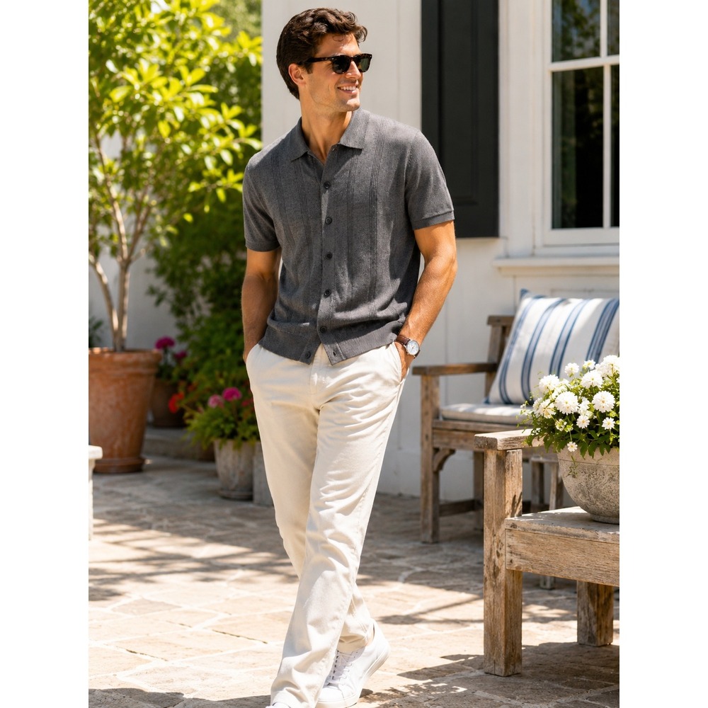 NWT Goodfellow & Co Gray Knit Button Front Polo Shirt Men's Medium Short Sleeve